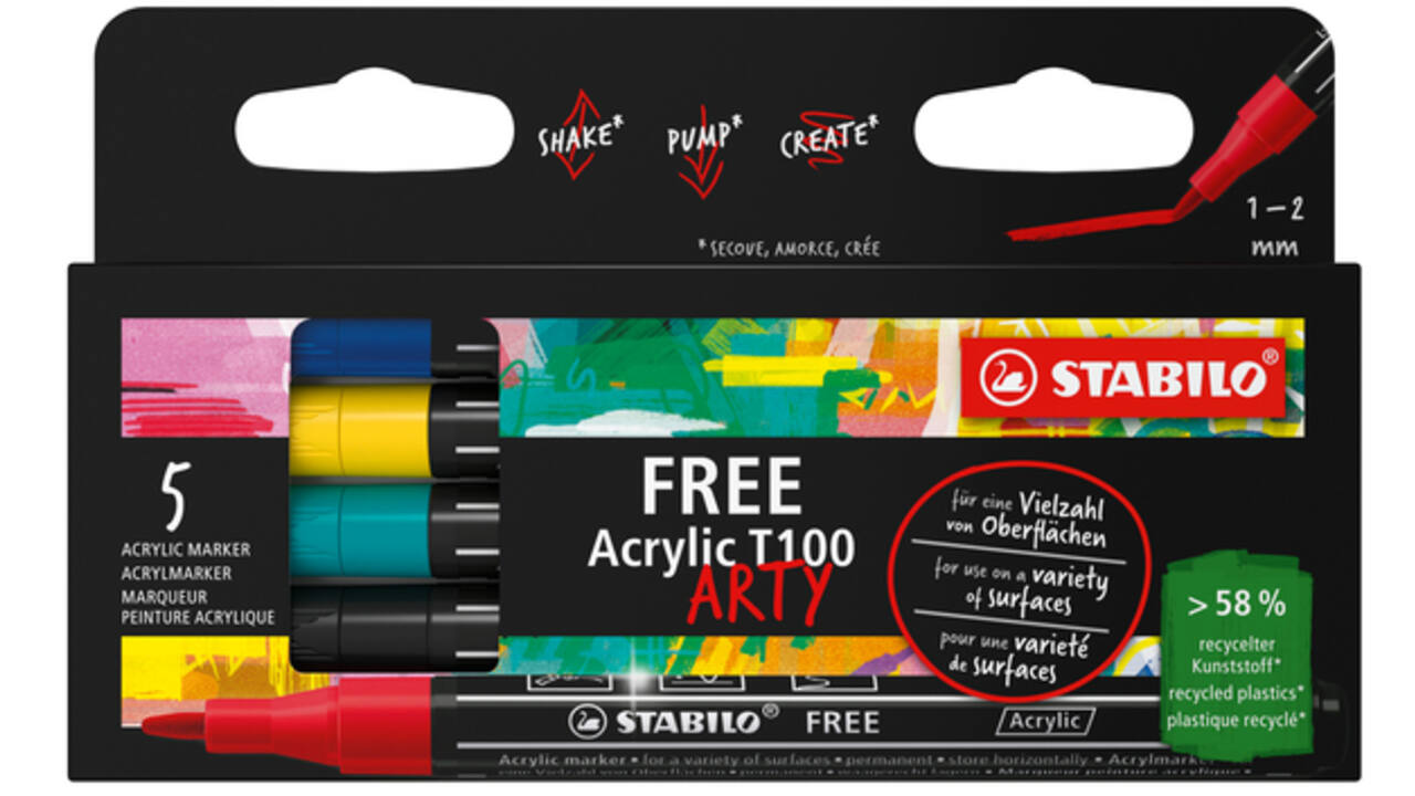 Acrylmarker STABILO Free Acrylic T100 Royal assorti 5 stuks