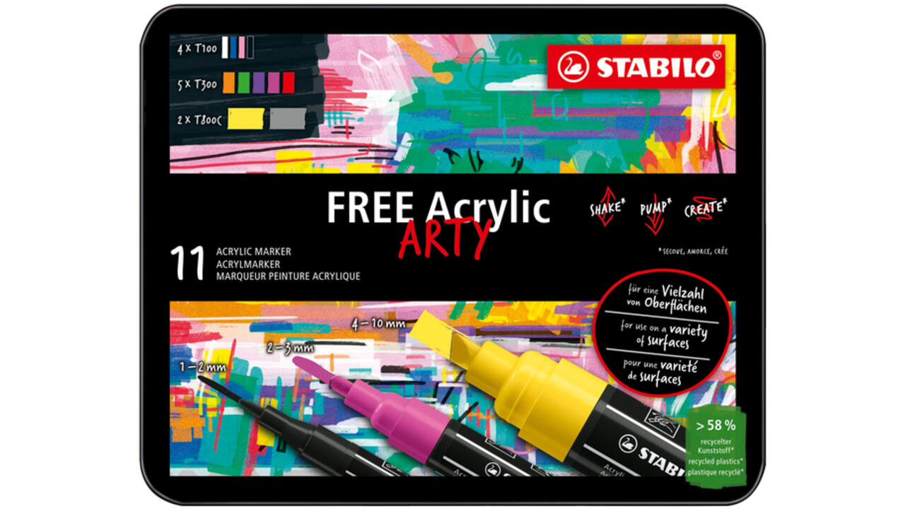 Acrylmarker STABILO Free Acrylic Starter Kit assorti 11 stuks
