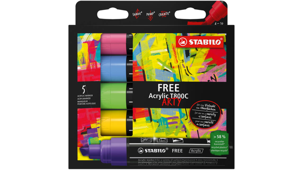 Acrylmarker STABILO Free Acrylic T800C Seaside assorti 5 stuks