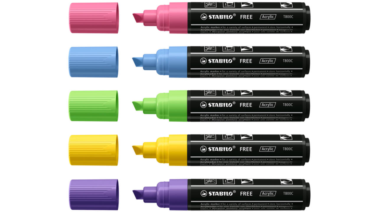 Acrylmarker STABILO Free Acrylic T800C Seaside assorti 5 stuks