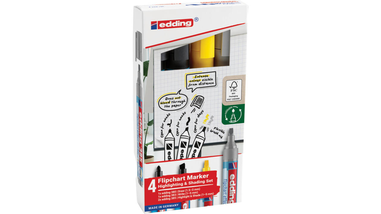Viltstift edding 385 flipover incl 380 - 383 assorti 4 stuks
