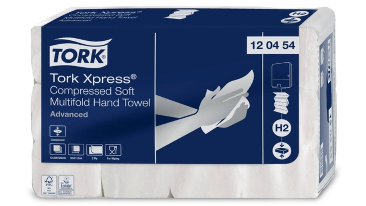 Handdoek Tork H2 Xpress compressed Advanced multifold 2-laags 212x320mm 12x200 vel wit 120454