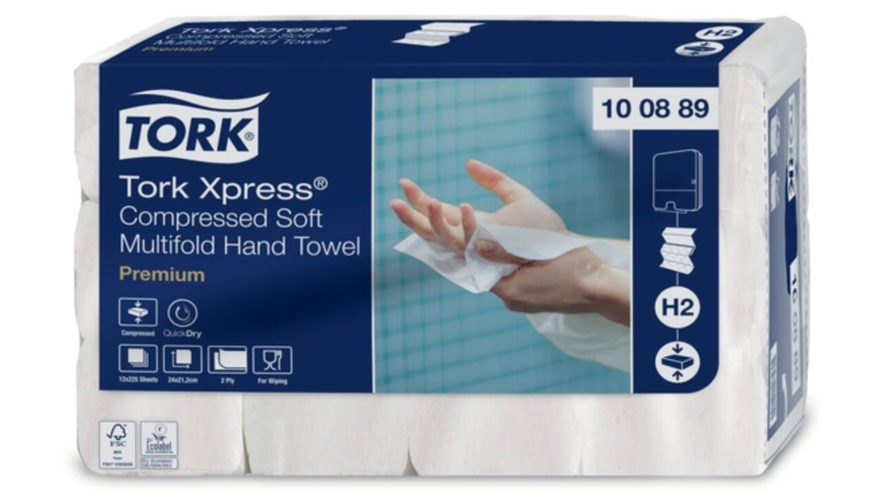 Handdoek Tork H2 Xpress compressed Premium multifold 2-laags 212x240mm 12x225 vel wit 100889