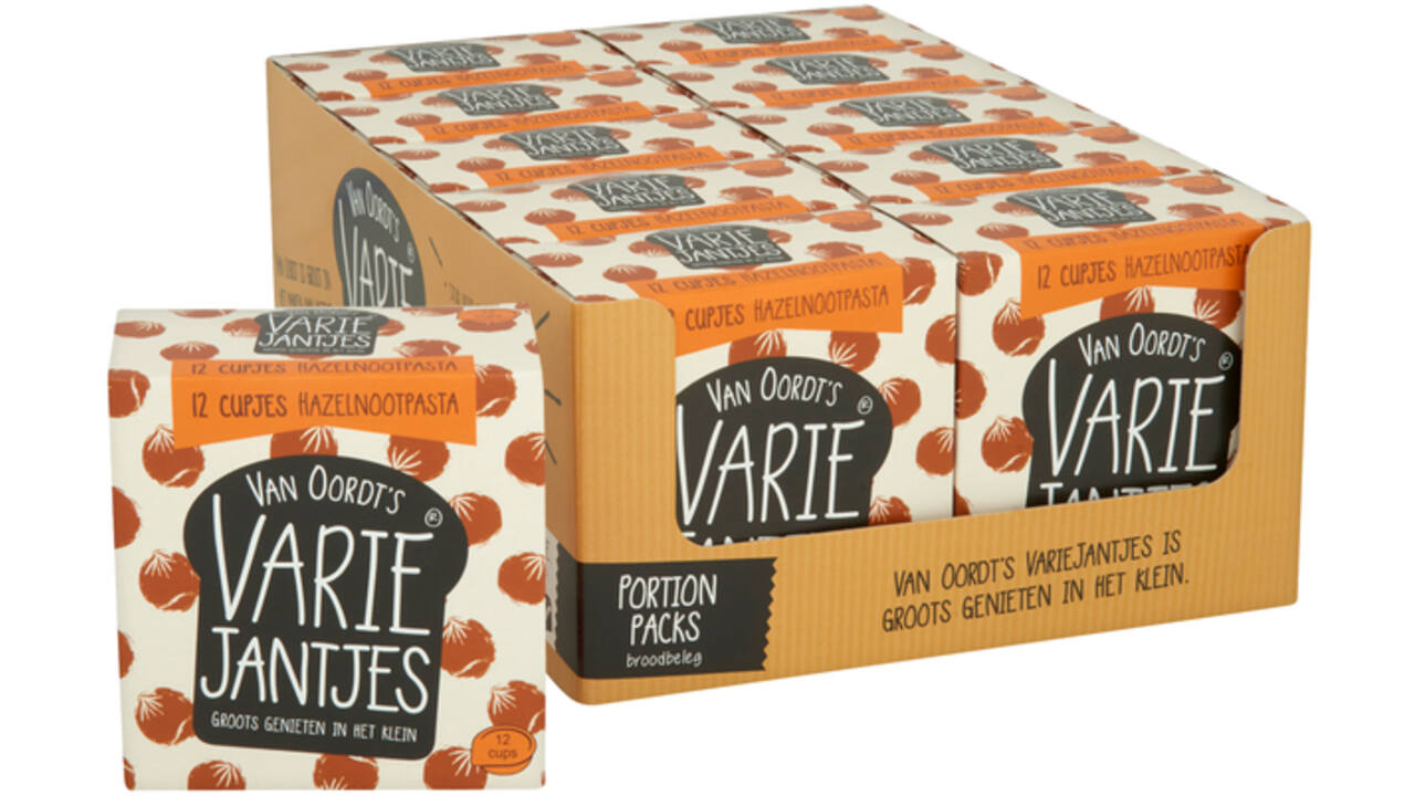 Hazelnootpasta VarieJantjes 12x15 gram cupjes