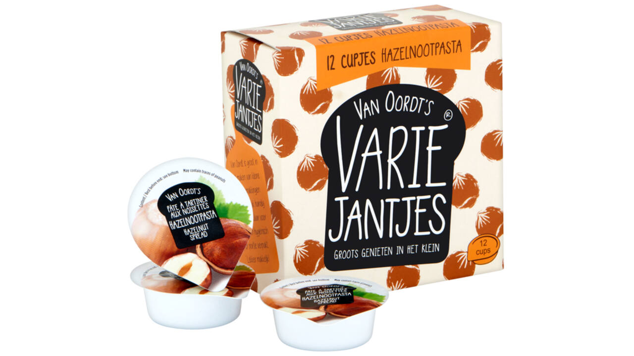 Hazelnootpasta VarieJantjes 12x15 gram cupjes