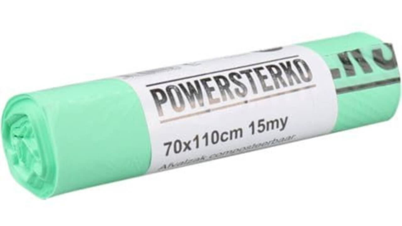 Afvalzak Powersterko bioplastic T15 70x110cm 120L groen rol à 10 stuks