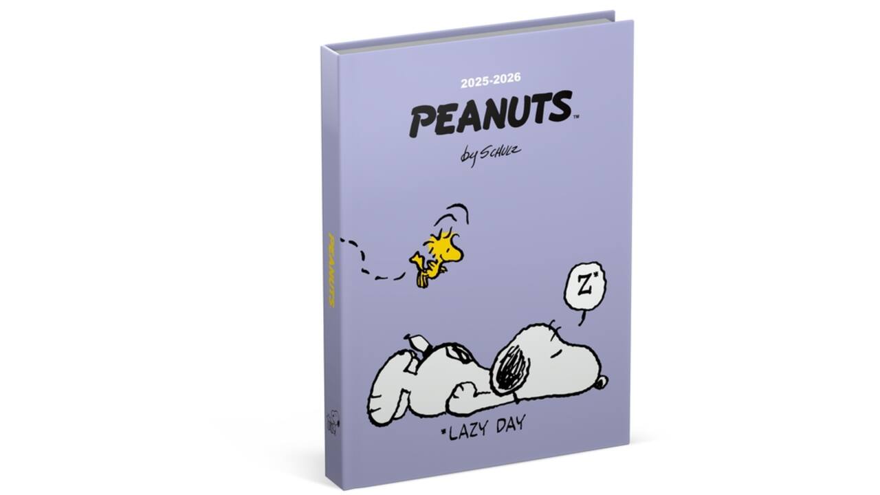 Schoolagenda 25-26 Lannoo Snoopy 1dag/1pagina met inserts lila