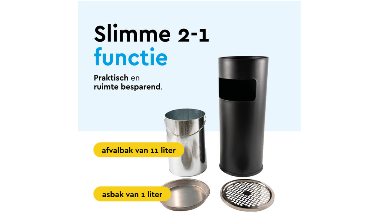 Afvalbak met asbak BRASQ 11 liter AT500 zwart