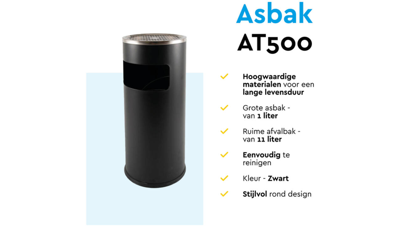 Afvalbak met asbak BRASQ 11 liter AT500 zwart