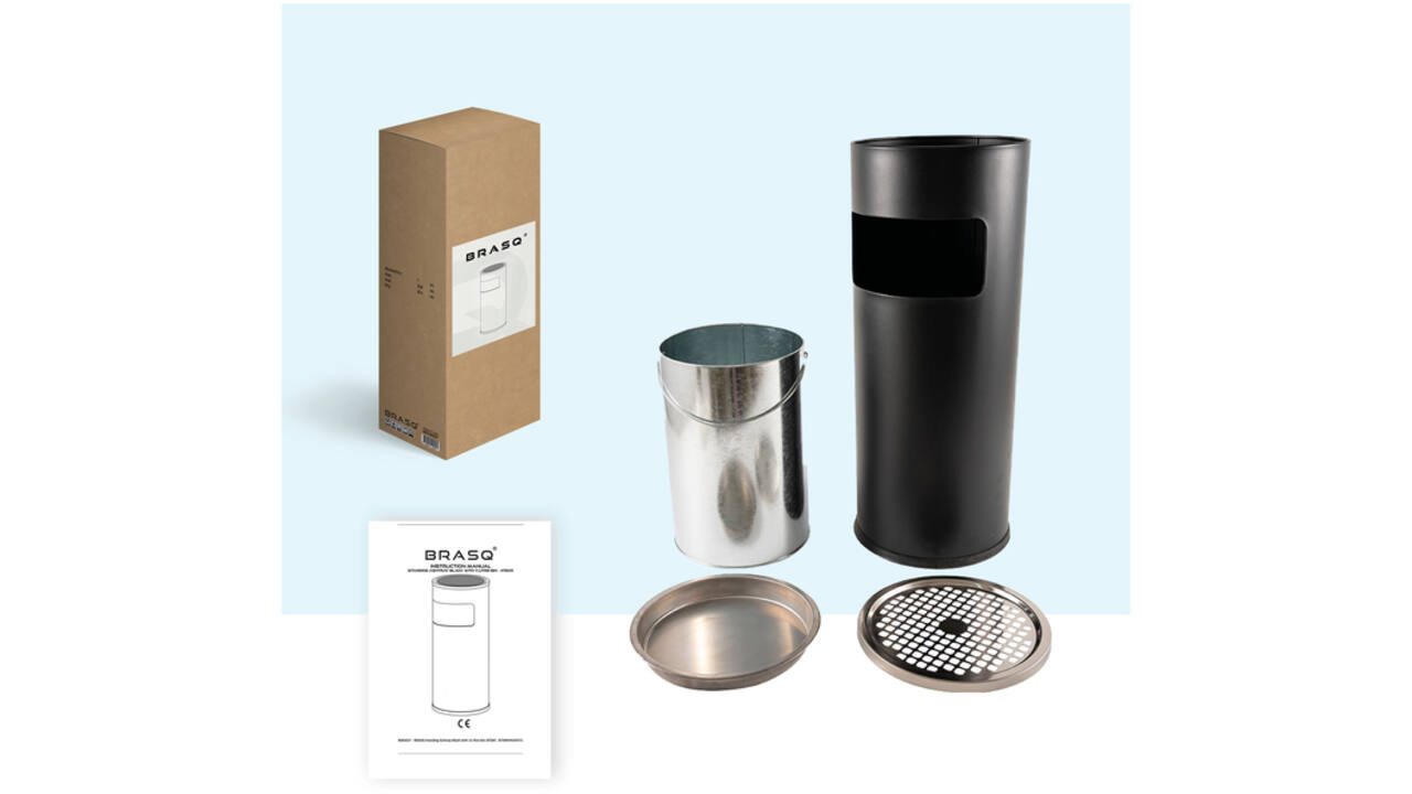Afvalbak met asbak BRASQ 11 liter AT500 zwart