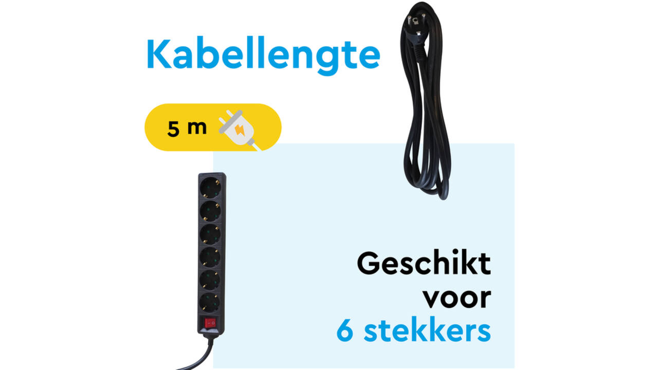 Stekkerdoos BRASQ 6 voudig 5 meter zwart