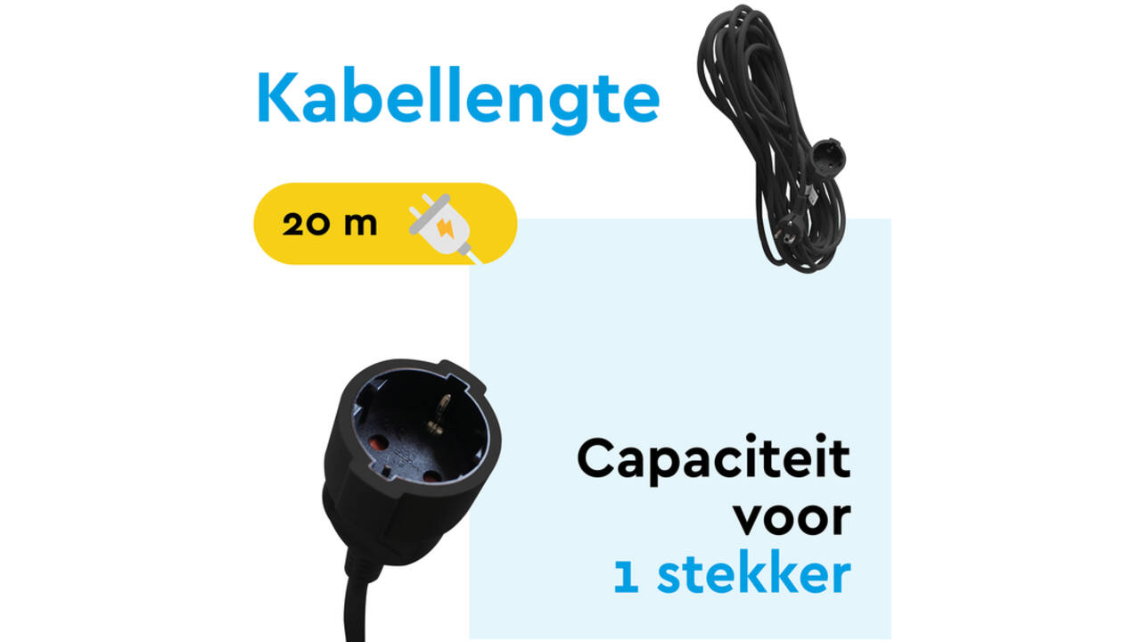Verlengkabel BRASQ 20m zwart