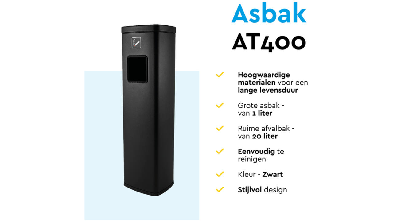Afvalbak met asbak BRASQ 20 liter AT400 zwart
