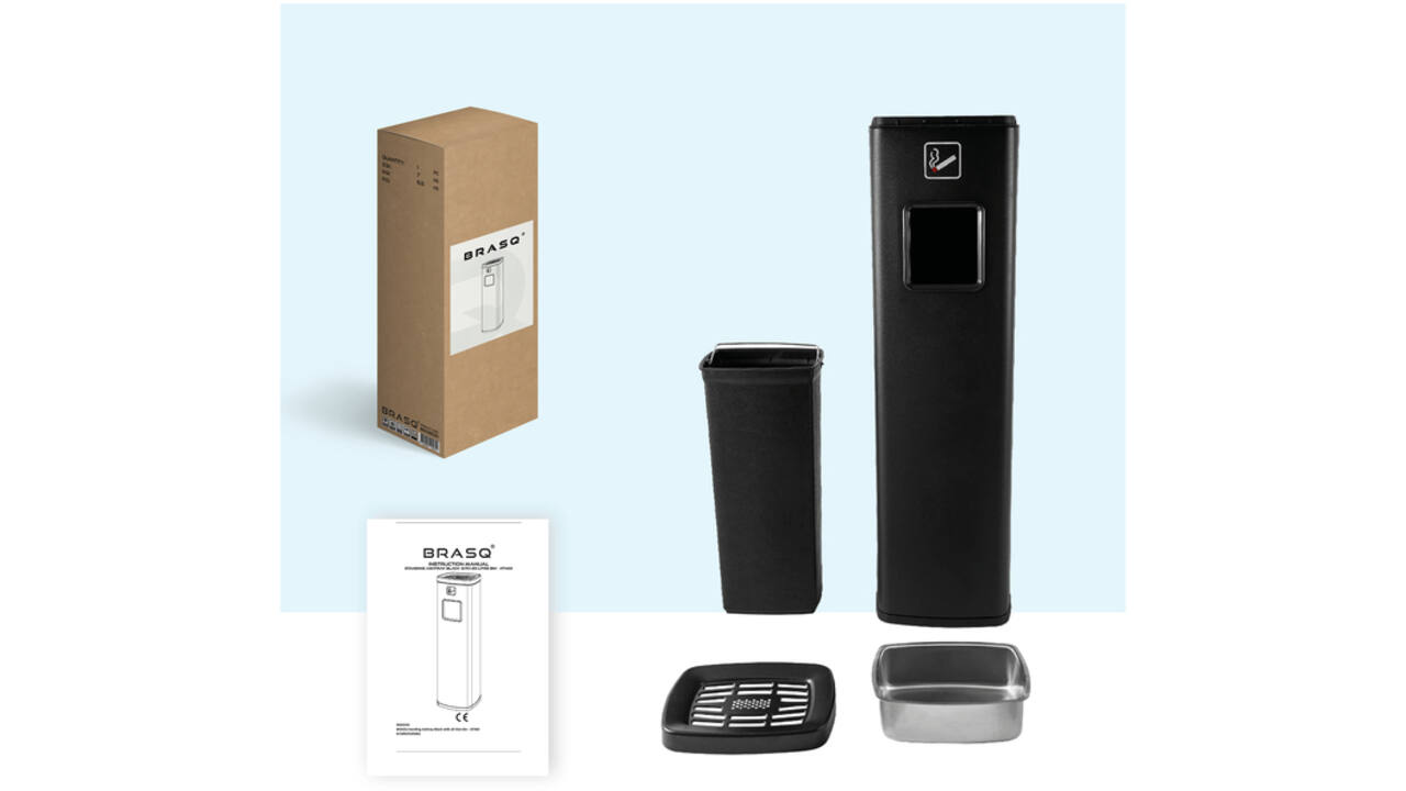 Afvalbak met asbak BRASQ 20 liter AT400 zwart