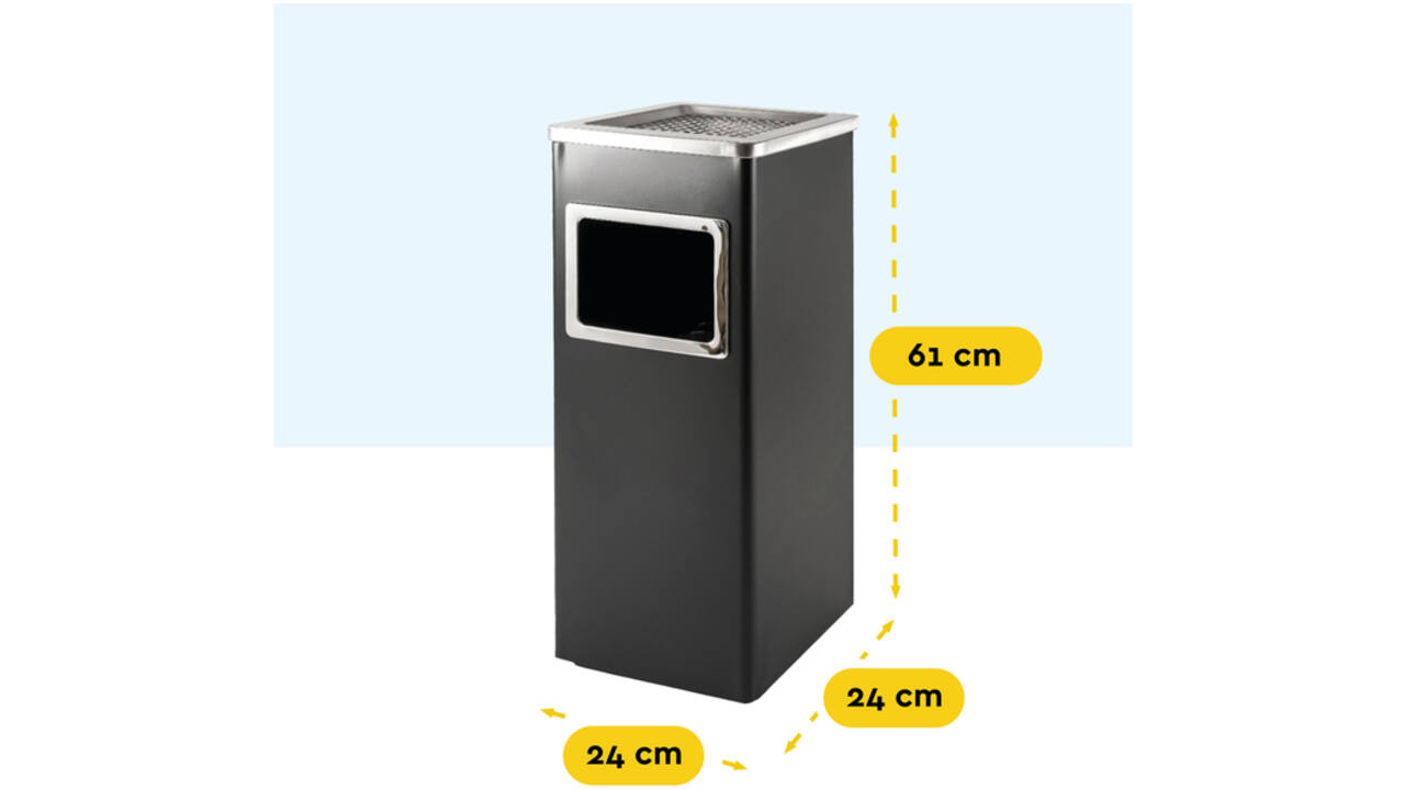 Afvalbak met asbak BRASQ 16 liter AT600 zwart