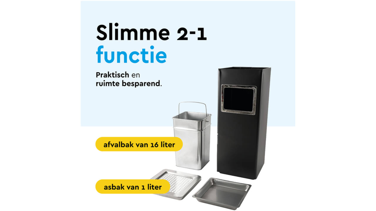 Afvalbak met asbak BRASQ 16 liter AT600 zwart