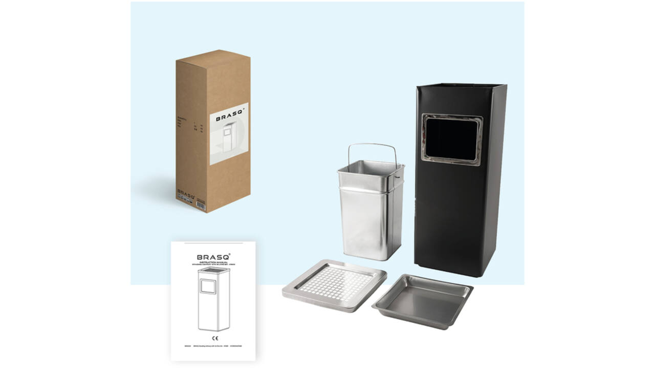 Afvalbak met asbak BRASQ 16 liter AT600 zwart