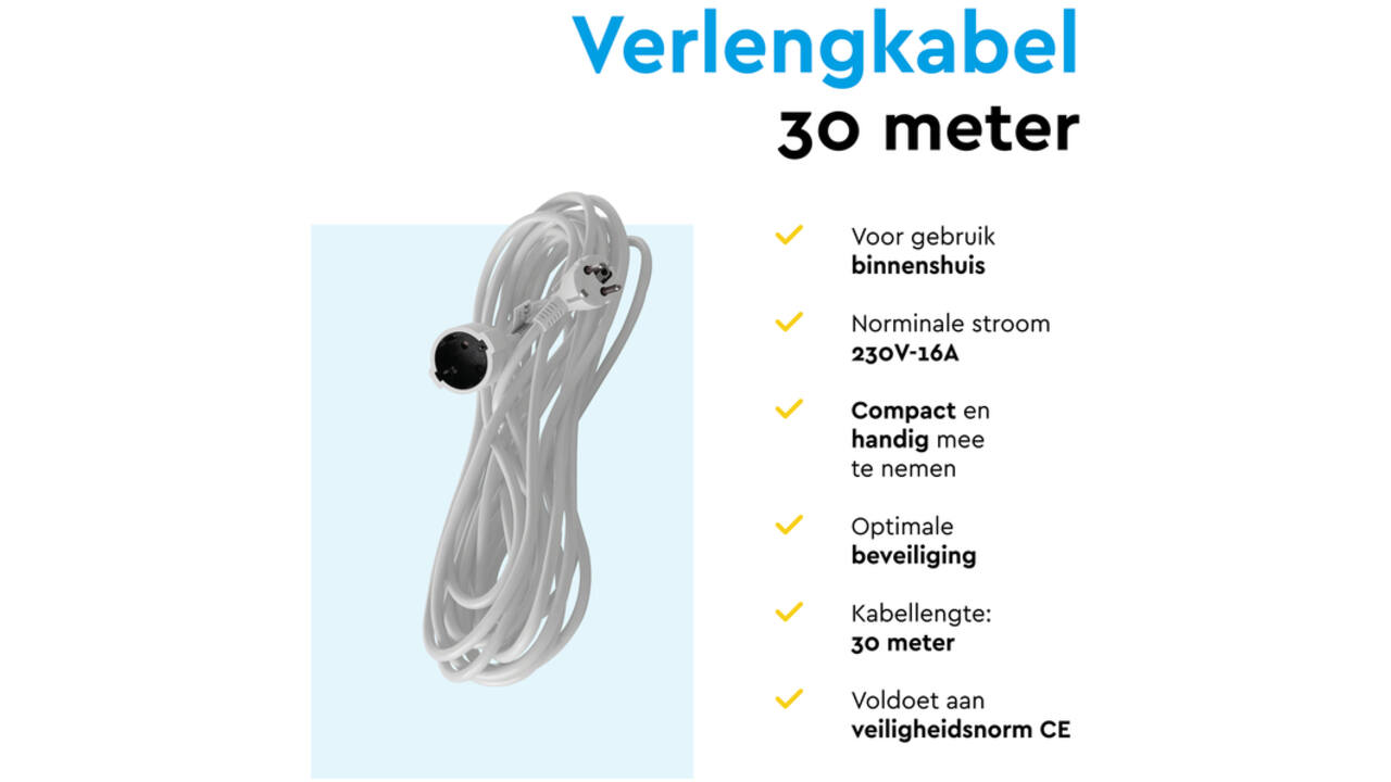 Verlengkabel BRASQ 30m wit