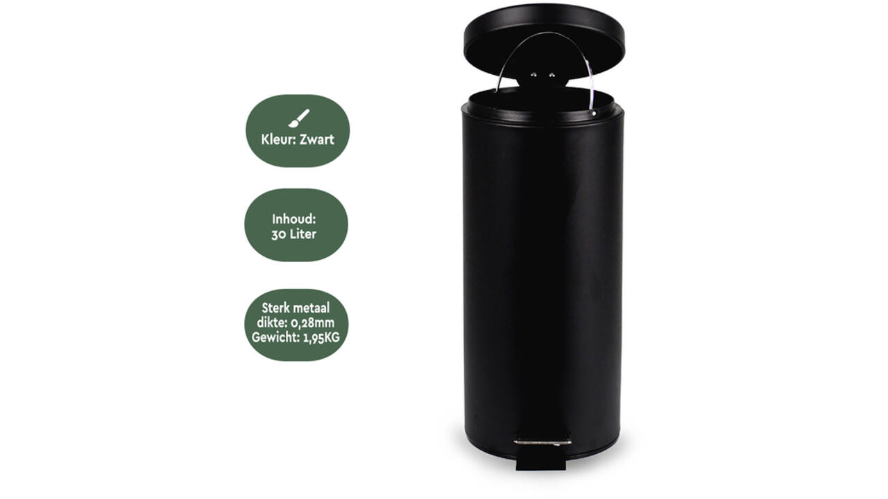 Pedaalemmer BRASQ 30 liter zwart