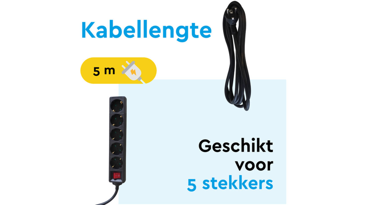 Stekkerdoos BRASQ 5 voudig 5 meter zwart