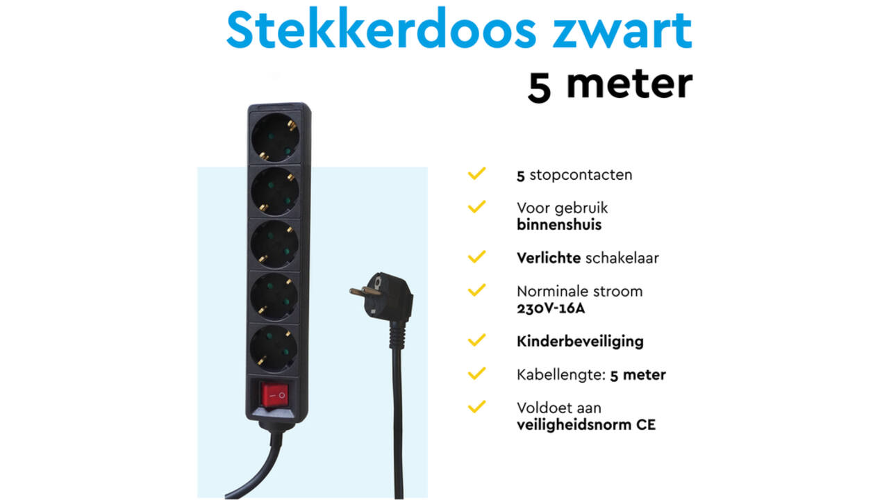 Stekkerdoos BRASQ 5 voudig 5 meter zwart