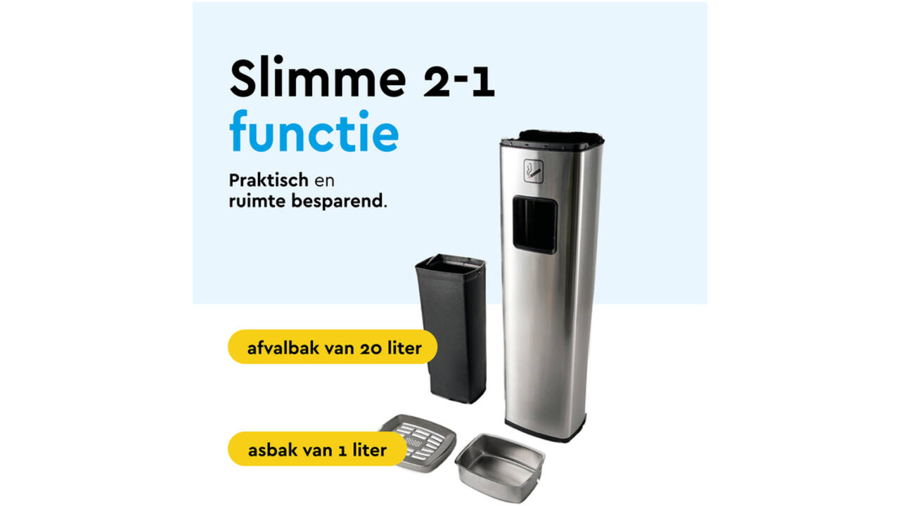 Afvalbak met asbak BRASQ 20 liter AT400 rvs