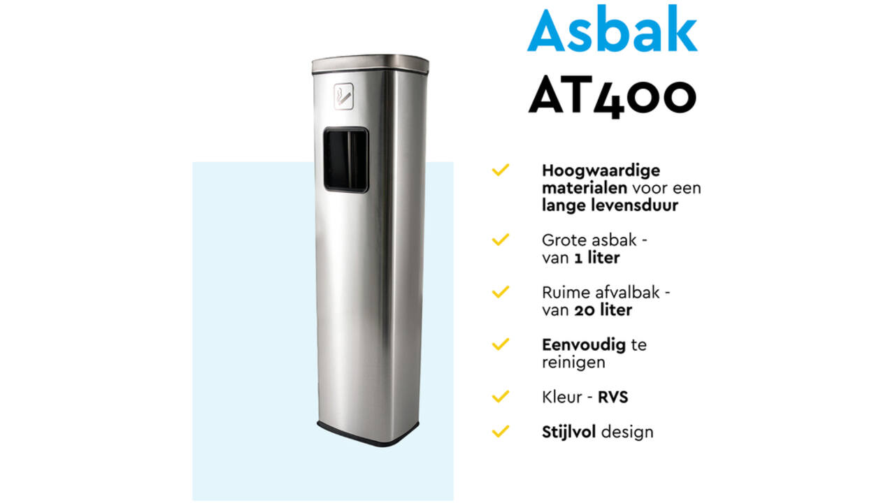 Afvalbak met asbak BRASQ 20 liter AT400 rvs