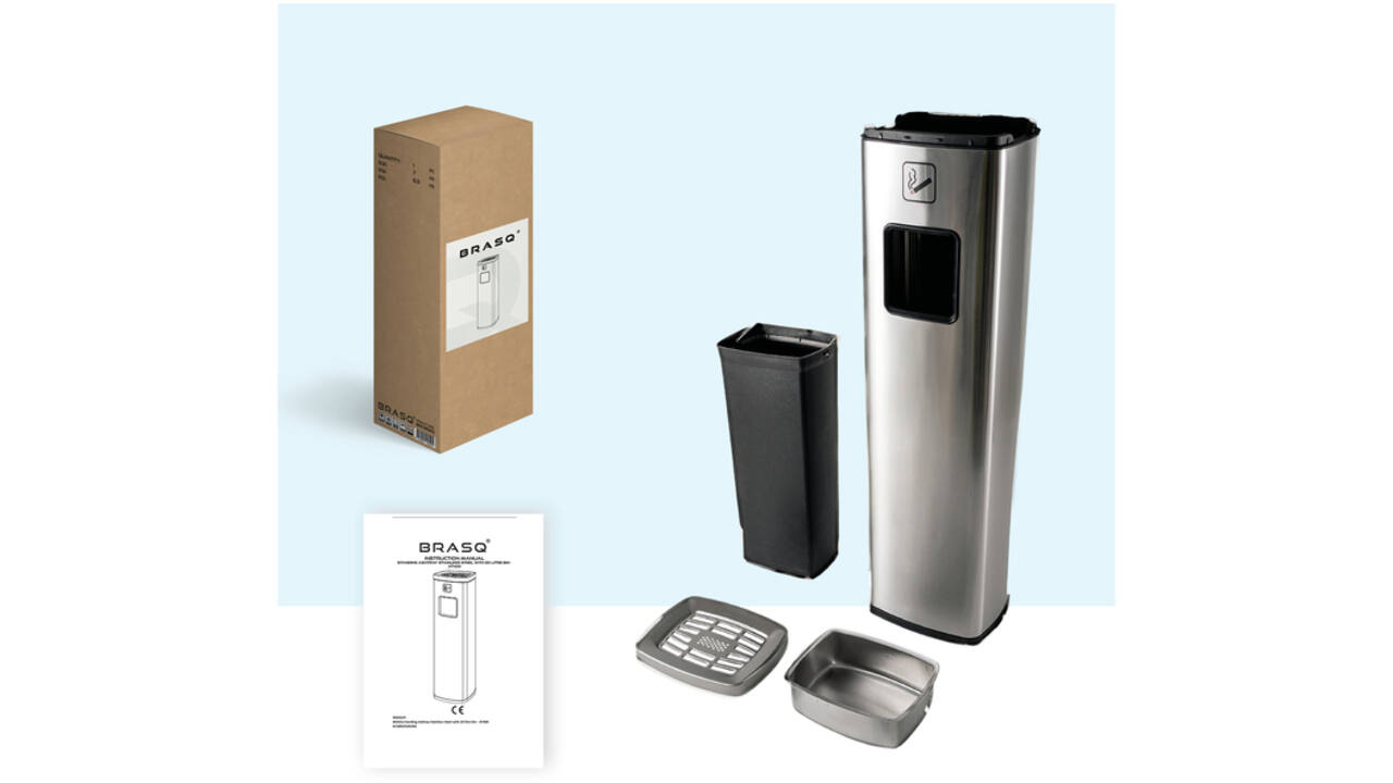 Afvalbak met asbak BRASQ 20 liter AT400 rvs