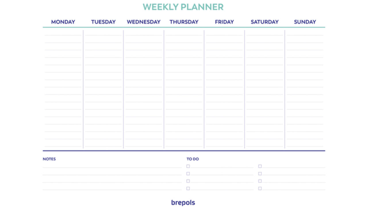 Planner Brepols Weekly A4 7dagen/1pagina horizontaal assorti
