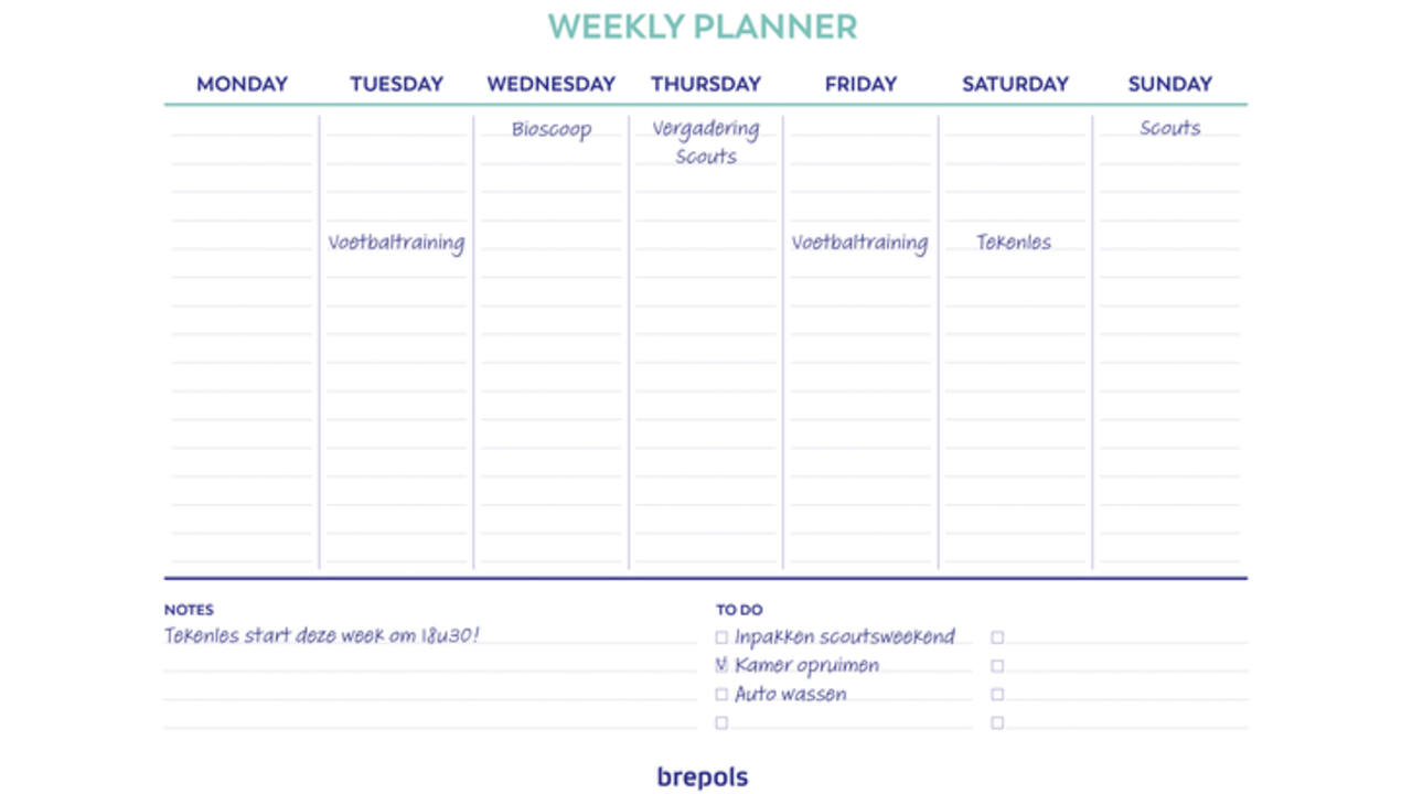 Planner Brepols Weekly A4 7dagen/1pagina horizontaal assorti