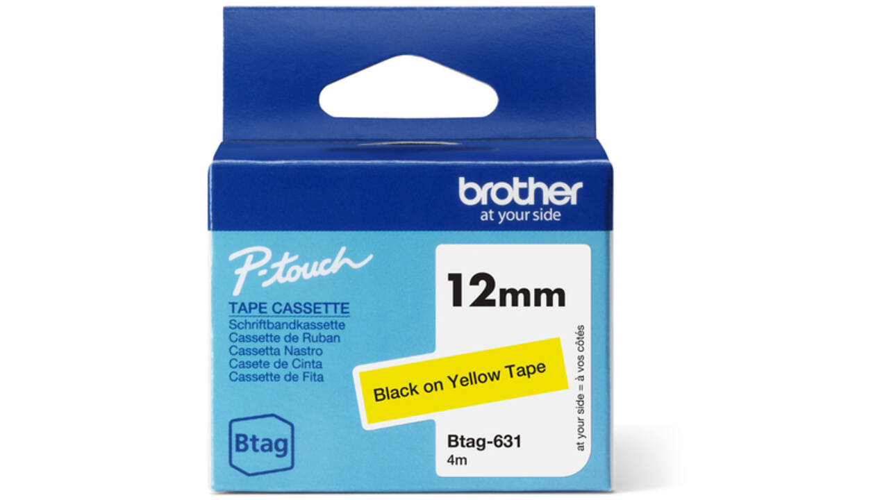 Labeltape Brother P-touch Btag-631 standaard 12mm zwart op geel