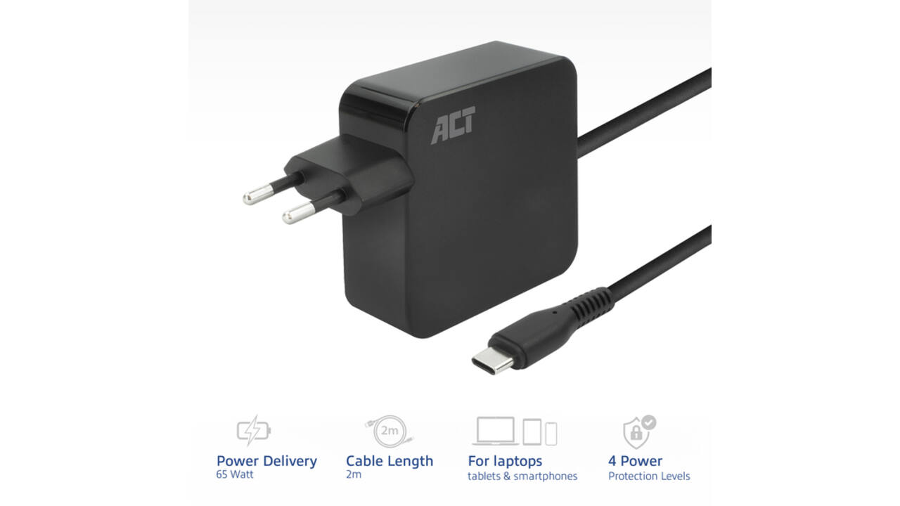 Laptop Oplader ACT USB-C Power Delivery 65W 2mtr