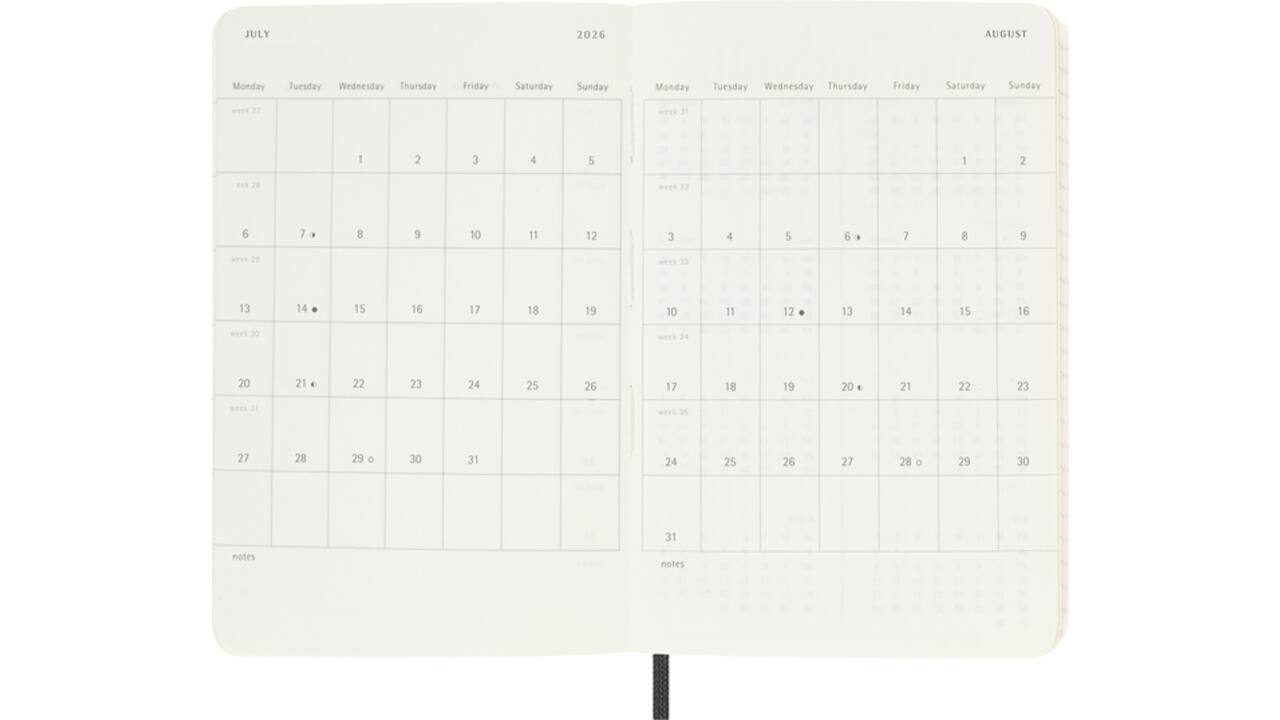 Agenda 2026 Moleskine 12M Planner Weekly 7dagen/1pagina pocket sc black