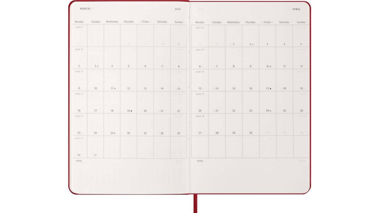 Agenda 2026 Moleskine 12M Planner Weekly 7dagen/1pagina large hc scarlet red