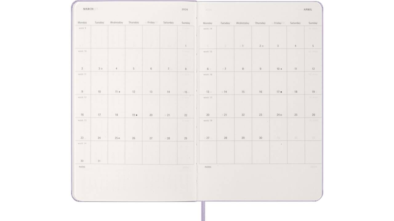 Agenda 2026 Moleskine 12M Planner Daily 1dag/1pagina large hc pastel lilac