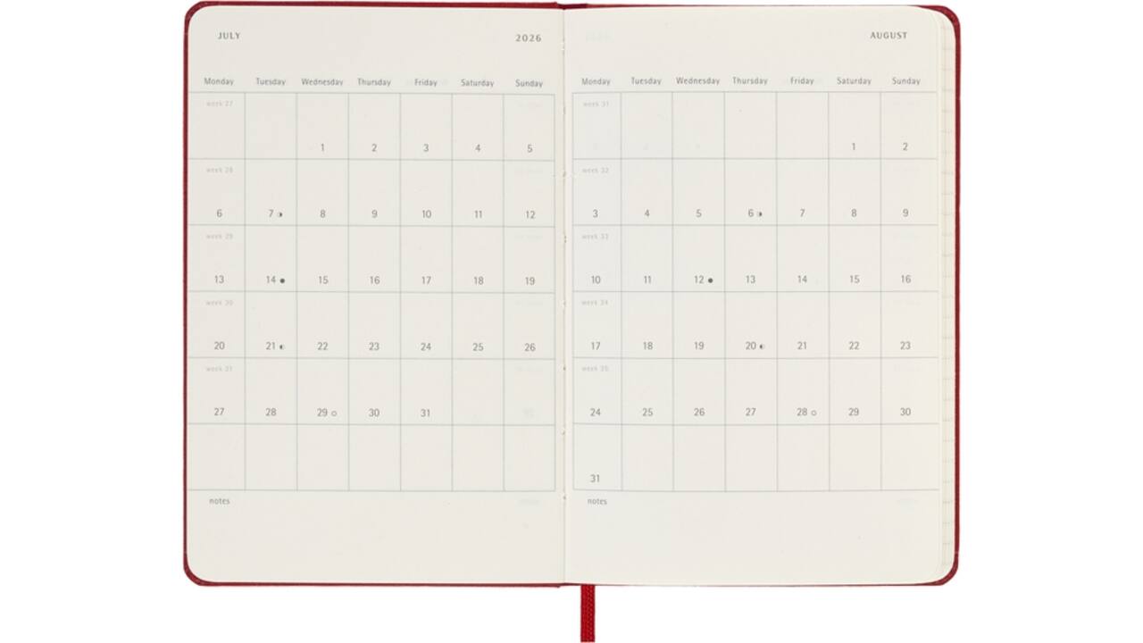 Agenda 2026 Moleskine 12M Planner Weekly 7dagen/1pagina pocket hc scarlet red