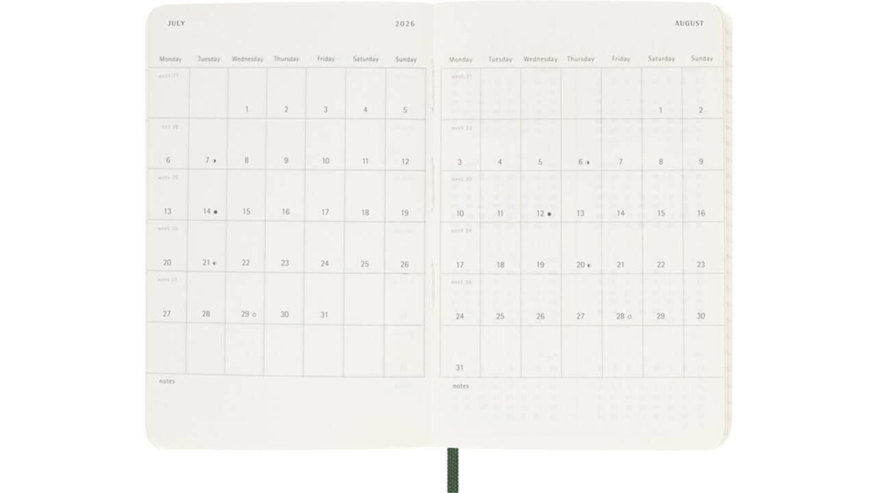 Agenda 2026 Moleskine 12M Planner Weekly 7dagen/1pagina pocket sc myrtle green