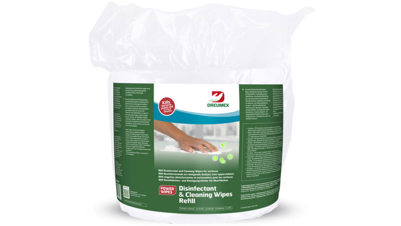 Desinfectiedoekjes Dreumex Disinfectant & Cleaning navulling 800 stuks wit