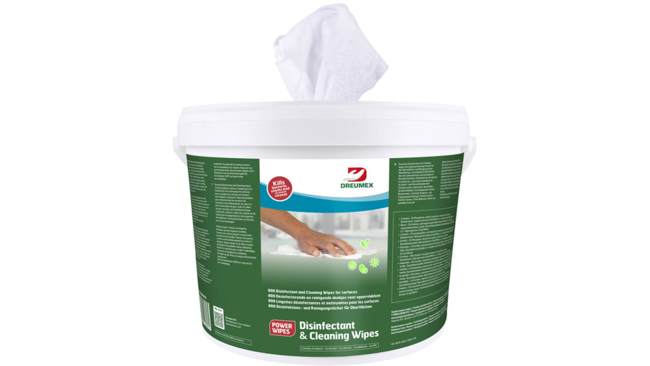 Desinfectiedoekjes Dreumex Disinfectant & Cleaning emmer 800 stuks wit