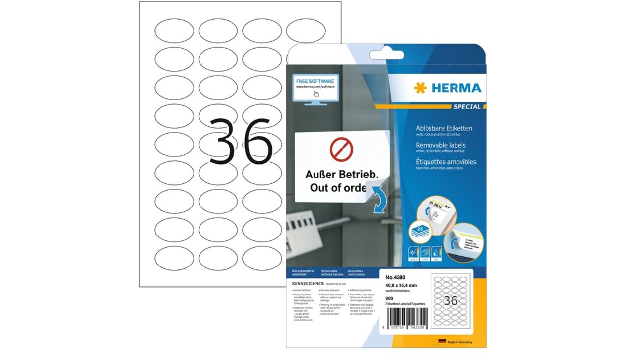 Etiket HERMA 4380 ovaal 40.6x25.4mm wit 900 etiketten