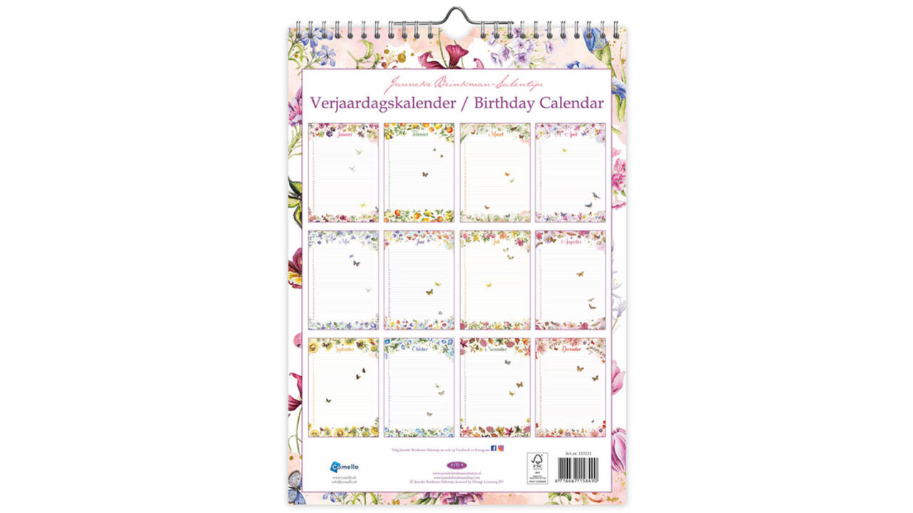 Verjaardagskalender Janneke Brinkman Voorjaar A4