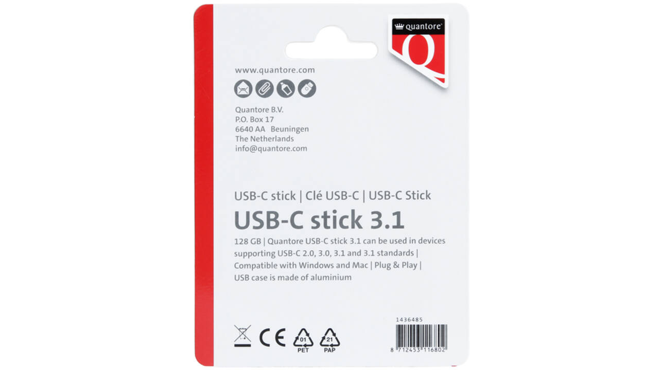 USB-stick Quantore USB-C 128GB 3.1 zilver