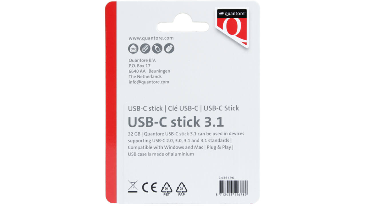 USB-stick Quantore USB-C 32GB 3.1 zilver