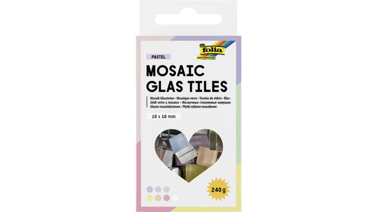 Mozaieksteentjes Folia 10x10mm glas pastel assorti