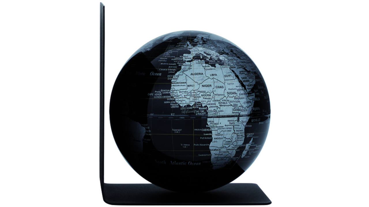Boekensteun Troika met magnetische globe 13cm zwart-zilver