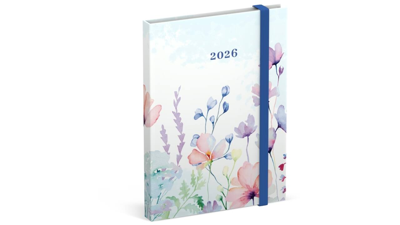 Agenda 2026 Lannoo 110x150 Flowers watercolour 7dagen/2pagina's blauw