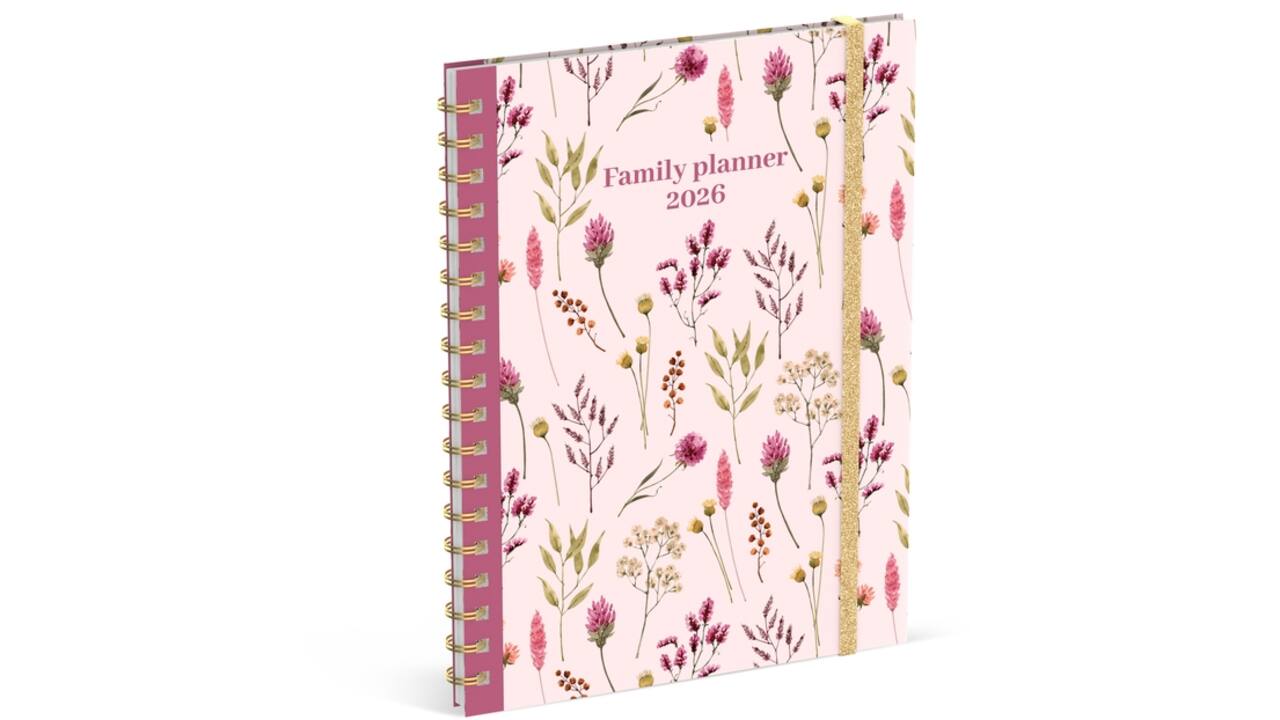 Familieagenda 2026 Lannoo 180x240 Flowers bouquet 7dag/2pag roze