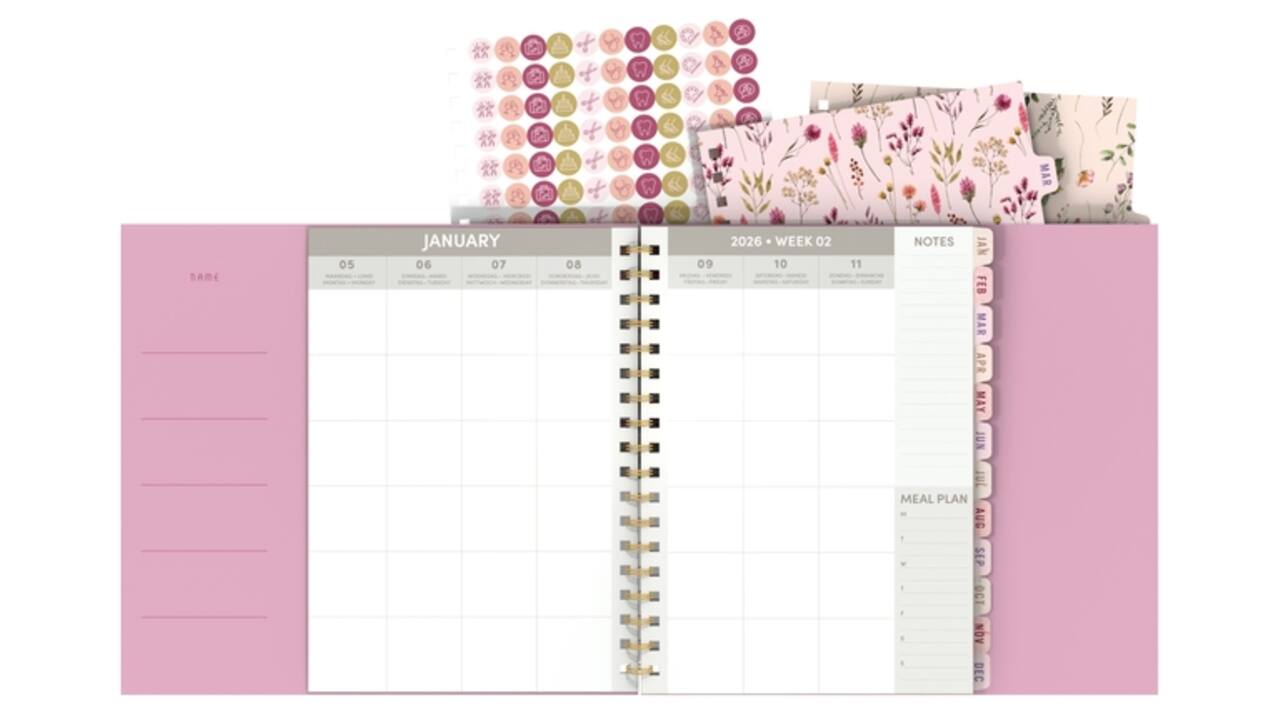 Familieagenda 2026 Lannoo 180x240 Flowers bouquet 7dag/2pag roze