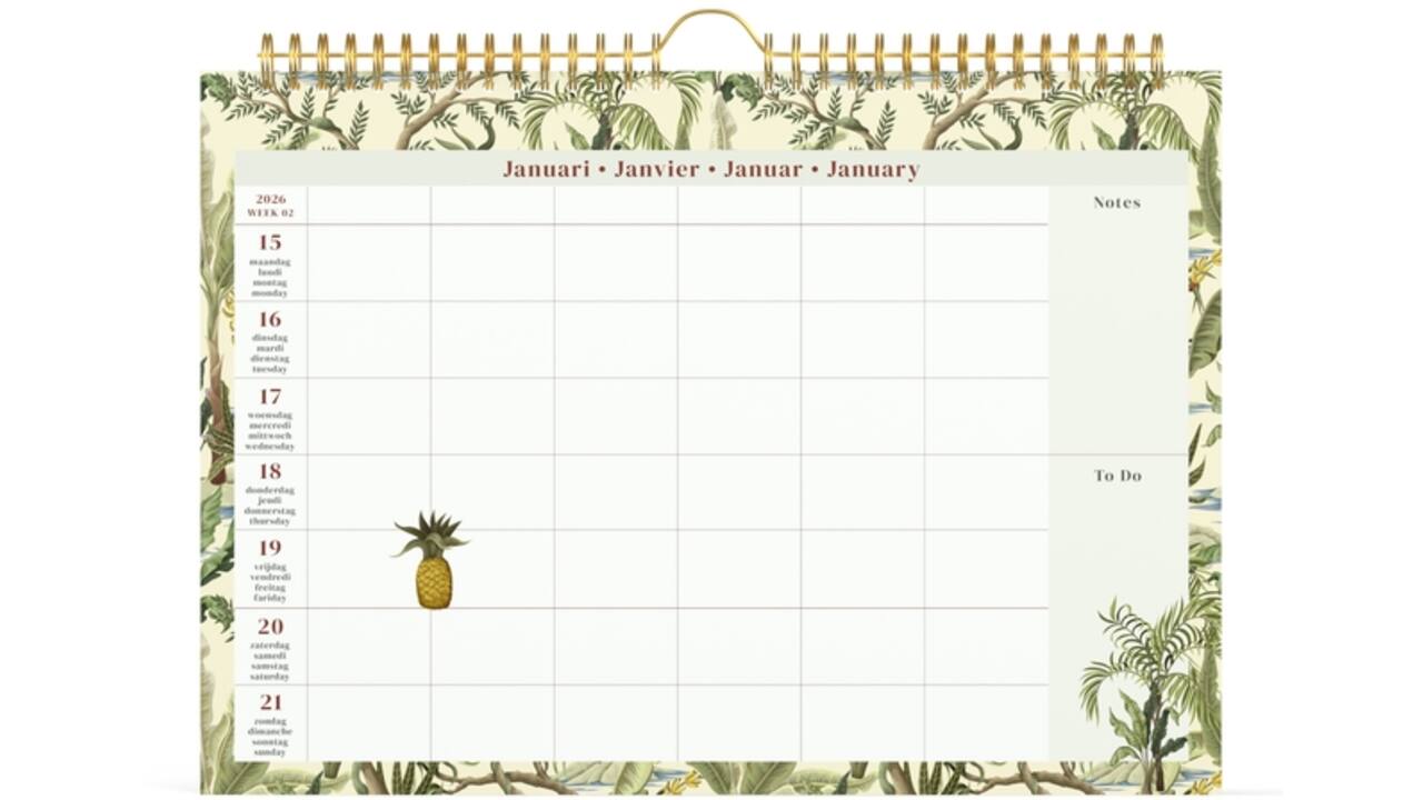 Familiekalender 2026 Lannoo 310x220 Botanic 7dagen/1pagina wit groen