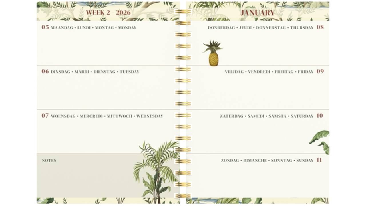 Agenda 2026 Lannoo 120x160 Botanic 7dagen/2pagina's zwart groen